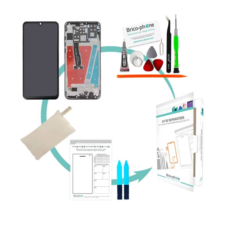 Kit de réparation avec écran complet reconditionné avec châssis pour Huawei P30 Lite Noir photo 1