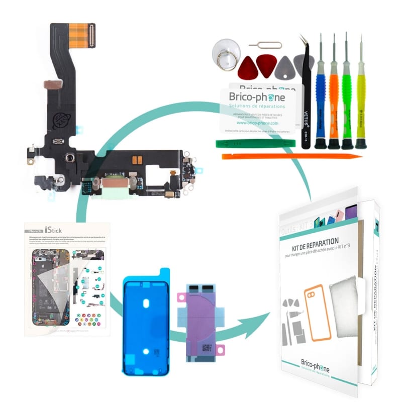 Kit de réparation avec connecteur de charge Lightning pour iPhone 12 Vert photo 1