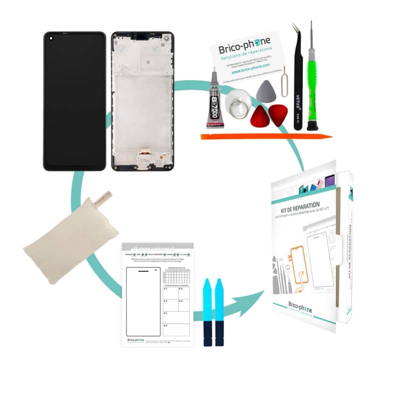 Kit de réparation avec écran complet avec châssis pour Samsung Galaxy A21s photo 1