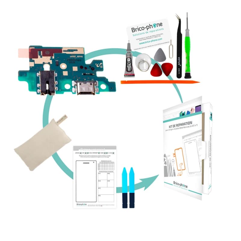 Kit de réparation avec connecteur de charge USB Type-C, prise Jack et micro pour Samsung Galaxy A40 photo 1