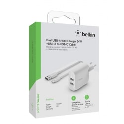 Chargeur BELKIN avec câble USB-C et 2 Ports USB-A, 24W photo 3