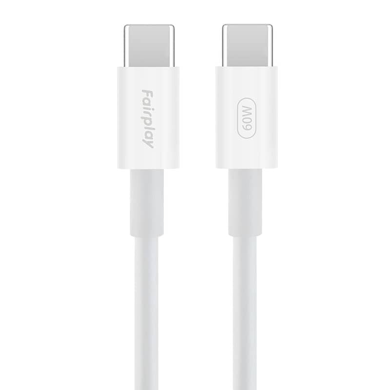 Câble de charge rapide Blanc USB-C à USB-C 60W 1m photo 1