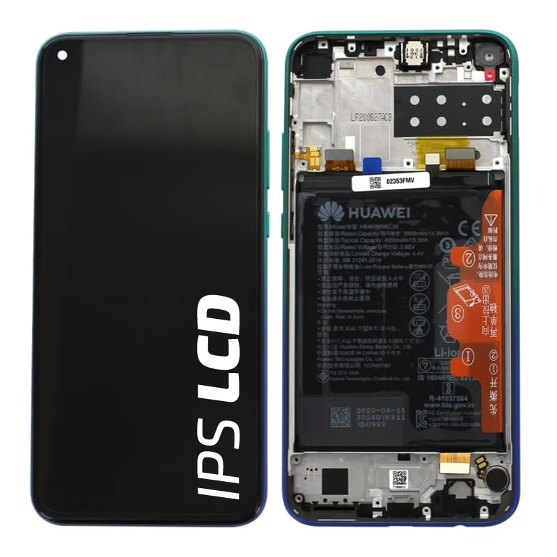 Bloc écran IPS LCD complet pré-monté sur châssis + batterie pour Huawei P40 lite E Bleu Aurore_photo1