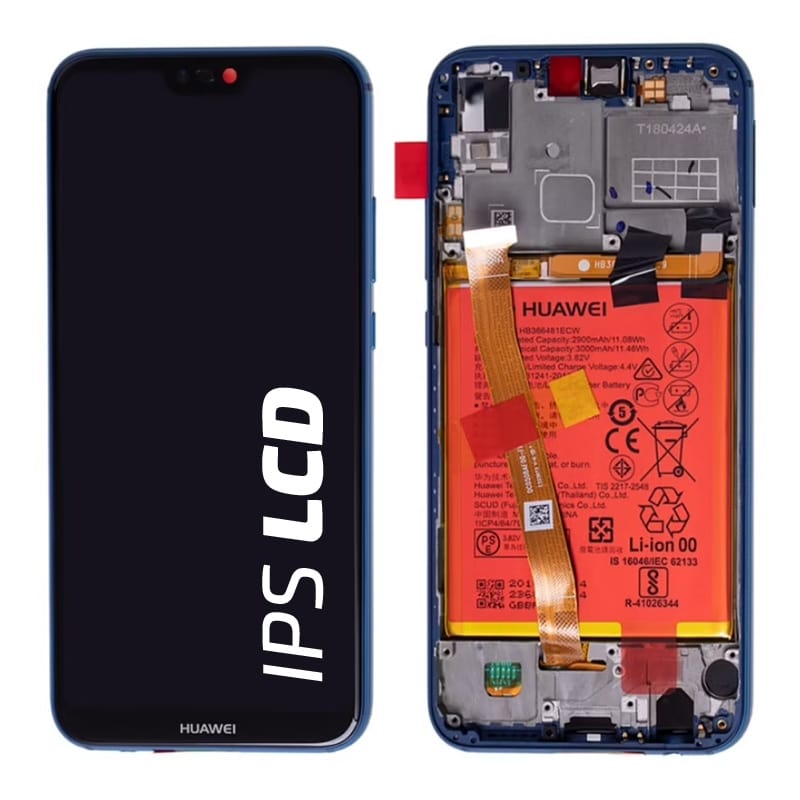 Bloc Ecran Bleu COMPLET prémonté sur chassis + batterie pour Huawei P20 Lite Photo 1