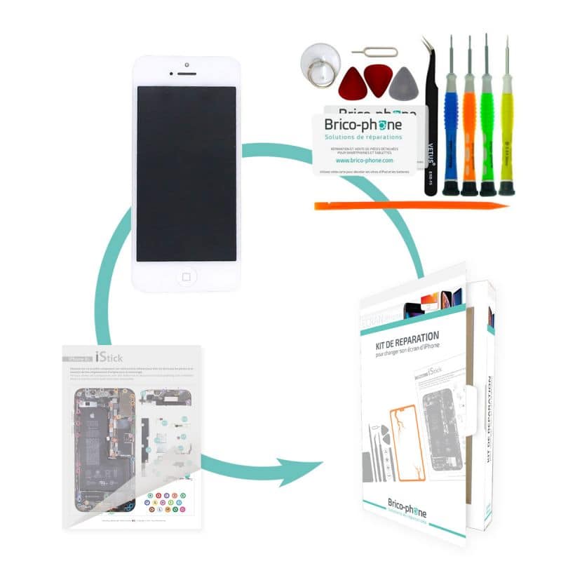 Kit de réparation Brico-phone avec écran BLANC iPhone 5 RAPPORT QUALITE / PRIX pré-assemblé