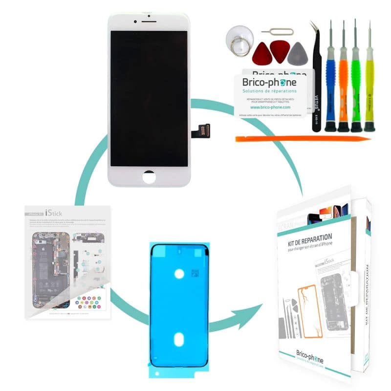 Kit de réparation Brico-phone avec écran BLANC iPhone 7 RAPPORT QUALITE / PRIX Pré assemblé