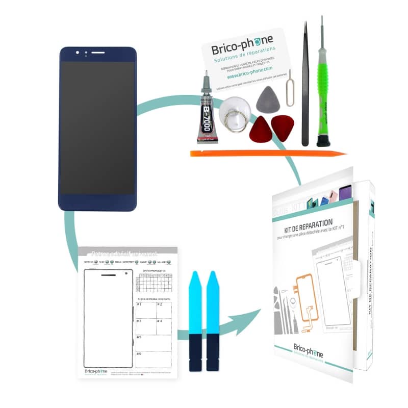 Kit de réparation Ecran Bleu avec vitre et LCD prémonté Huawei Honor 8