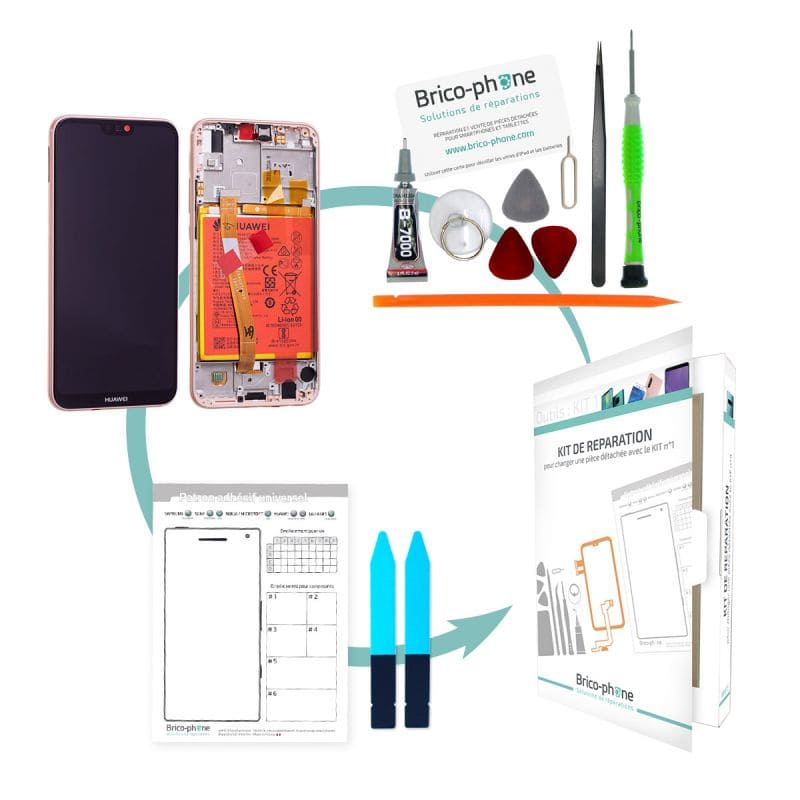 Kit de réparation Ecran complet Bleu COMPLET prémonté sur châssis avec batterie Huawei P20 Lite