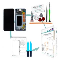 Kit de remplacement Bloc écran Bleu Prisme Super-Amoled et vitre avec châssis Samsung Galaxy S10e