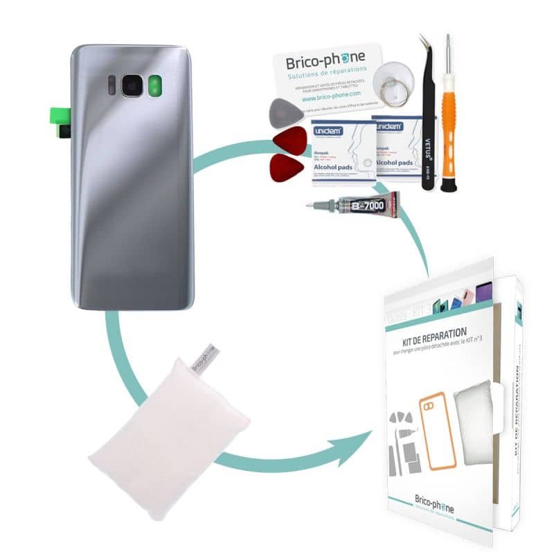 Kit de réparation Vitre arrière compatible Samsung Galaxy S8 Argent Polaire