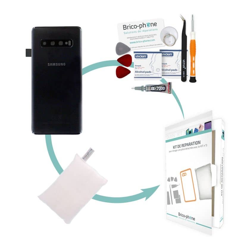 Kit de réparation Vitre arrière d'origine Samsung Galaxy S10 Noir Prisme