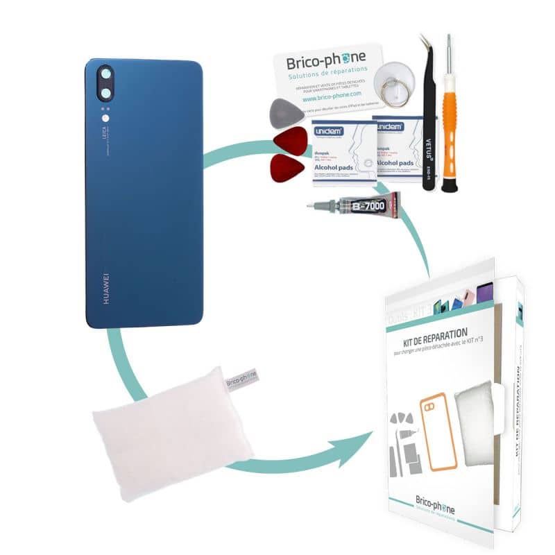 Kit de réparation Vitre arrière Bleue Huawei P20