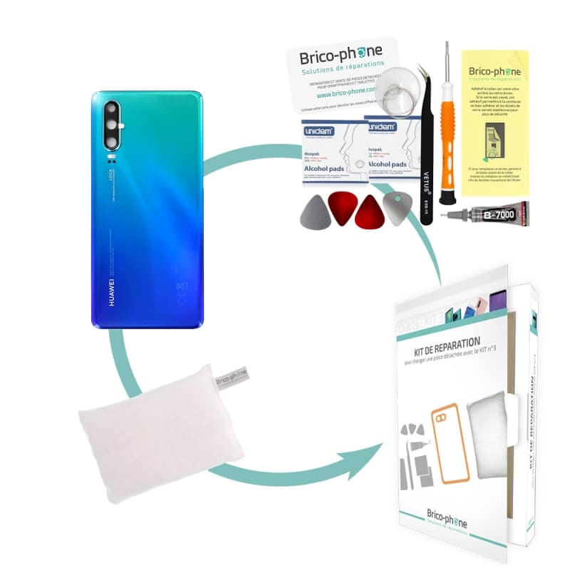 Kit de remplacement Vitre arrière Bleue Aurora pour Huawei P30