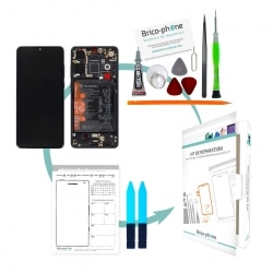 Kit de réparation Bloc Ecran Noir COMPLET pré-monté sur châssis + batterie pour Huawei P30