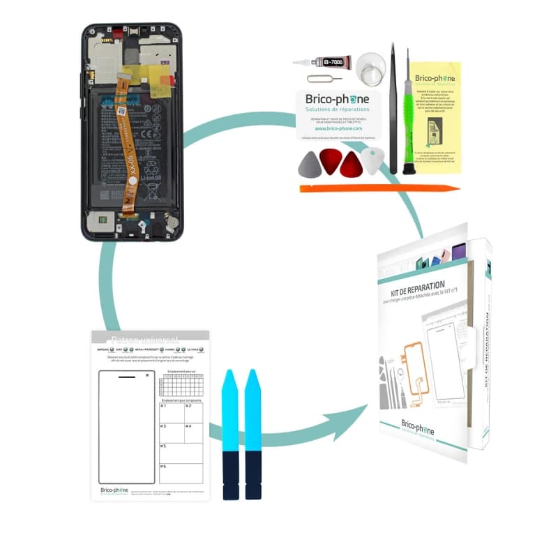 Kit de réparation Bloc Ecran Noir complet prémonté + batterie sur chassis pour Huawei Mate 20 Lite